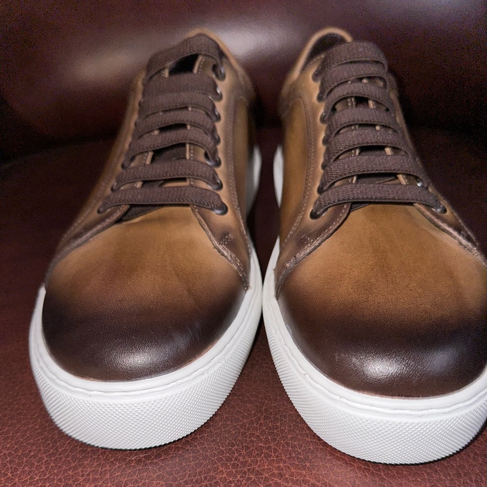 Martin Dingman VIBRAM Men’s Leather Sneakers 10M  PECAN Brown Slip-ON NWOB